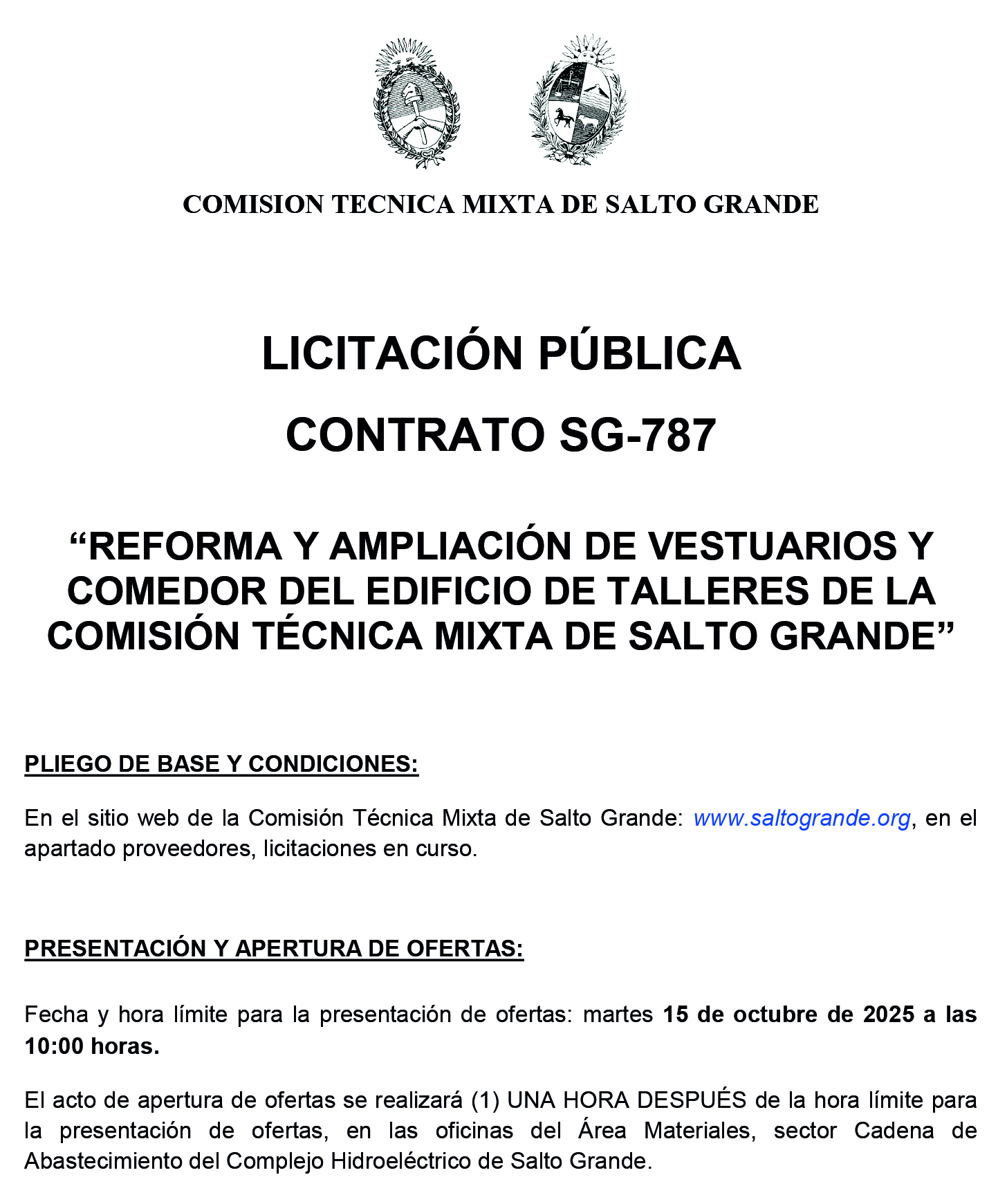 Llamado a licitación - Salto Grande
